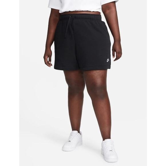 Nike Women's Plus Size Club Fleece Elastic Waist Shorts Black White Logo 2X $45 - Picture 1 of 6